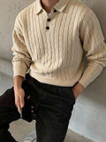 Claim Dot Men's Solid Color Cable Polo Collar Casual Long Sleeve Pullover Sweater , Fall/Winter | SHEIN South Africa