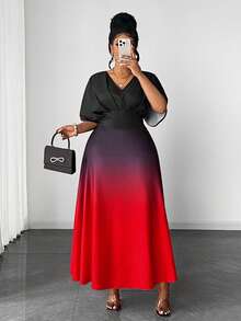 Maweii Plus Size Women Elegant Vintage Gradient Short/Long Sleeve Dress For Party | SHEIN South Africa