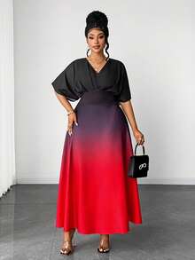 Maweii Plus Size Women Elegant Vintage Gradient Short/Long Sleeve Dress For Party | SHEIN South Africa