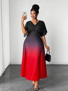 Maweii Plus Size Women Elegant Vintage Gradient Short/Long Sleeve Dress For Party | SHEIN South Africa
