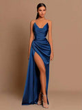 Elegant Spaghetti Strap V-Neck Long Evening Gown, Waist-Cinching High Slit Slimming Queen Style Women's Dress, Luxury Party And Wedding Bridesmaid Dress | SHEIN South Africa